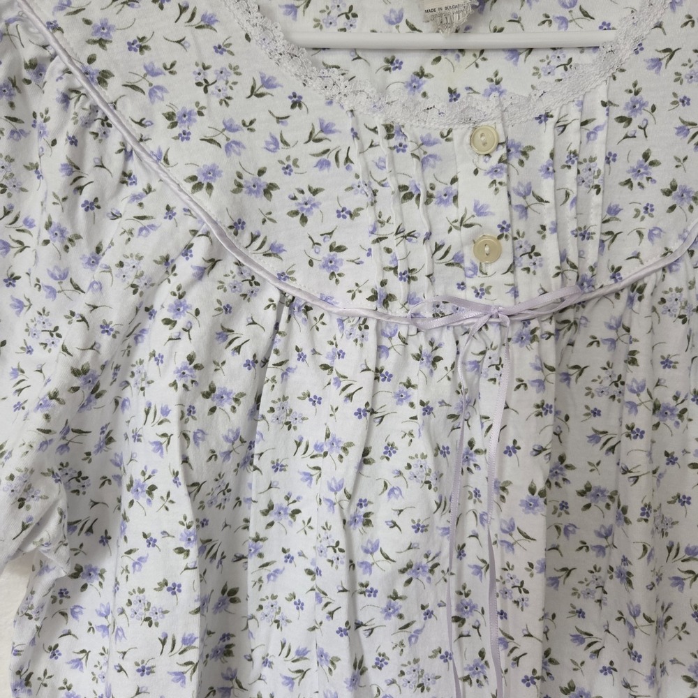 Pure Luxury Nightgown Medium Purple Floral Lace Detail Cotton Cap Sleeve Small